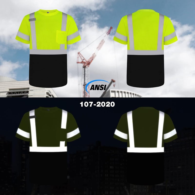 TCCFCCT Reflective Shirts Class 3 High Visibility Shirts for Men, Hi Vis Safety Shirts for Men Women, Short Sleeve Construction Work Shirts with Black Bottom, Durable, DP-Yellow XXL 3PCS - Image 2